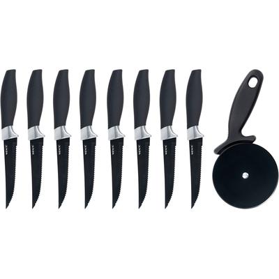 Messer-Set WENKO "BBQ-Messer & Pizzaschneider", schwarz, Edelstahl, Kochmesser-Sets, für Steaks, Grillgut, Pizza, rostfreier Edelstahl, ergonomischer Griff