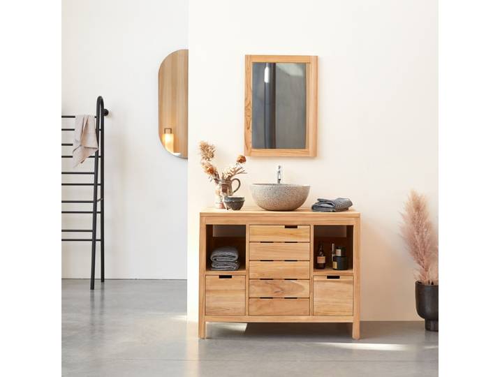 Waschtischunterschrank aus massivem Teakholz 100 cm Serena - Natur - Teak