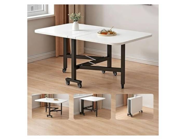ZCXMNL Multifunktionstisch-Drop-Leaf-Esstisch, Faltbarer Küchentisch Aus Massivem Holz Mit 6 Rädern, Platzsparend for Arbeit, Studium Und Essen(White Black,100x60x75cm)