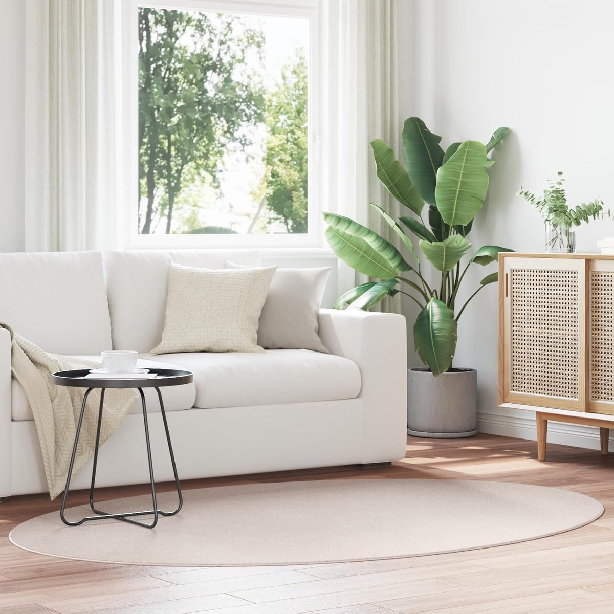 Ovaal vloerkleed van zacht polyester in zandkleur - 120 x 170 cm