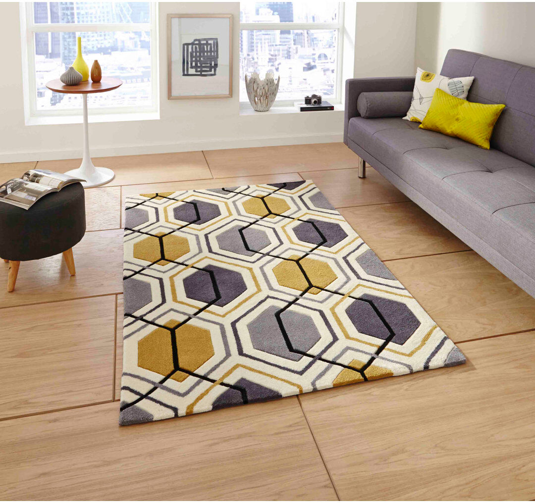 Zipcode Design Hong Kong area rug Hand Tufted Rectangle Grey/Yellow Beige/Grey Rectangle 90 x 150cm