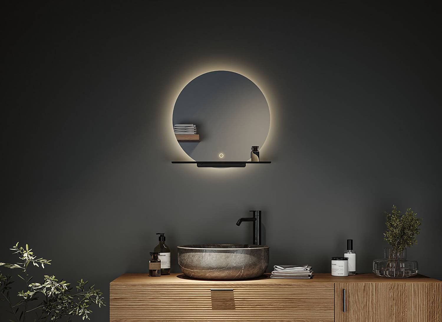 home24 Badkamerspiegel Miro Rond Zwart Gelakt Aluminium Spiegelglas 11 cm