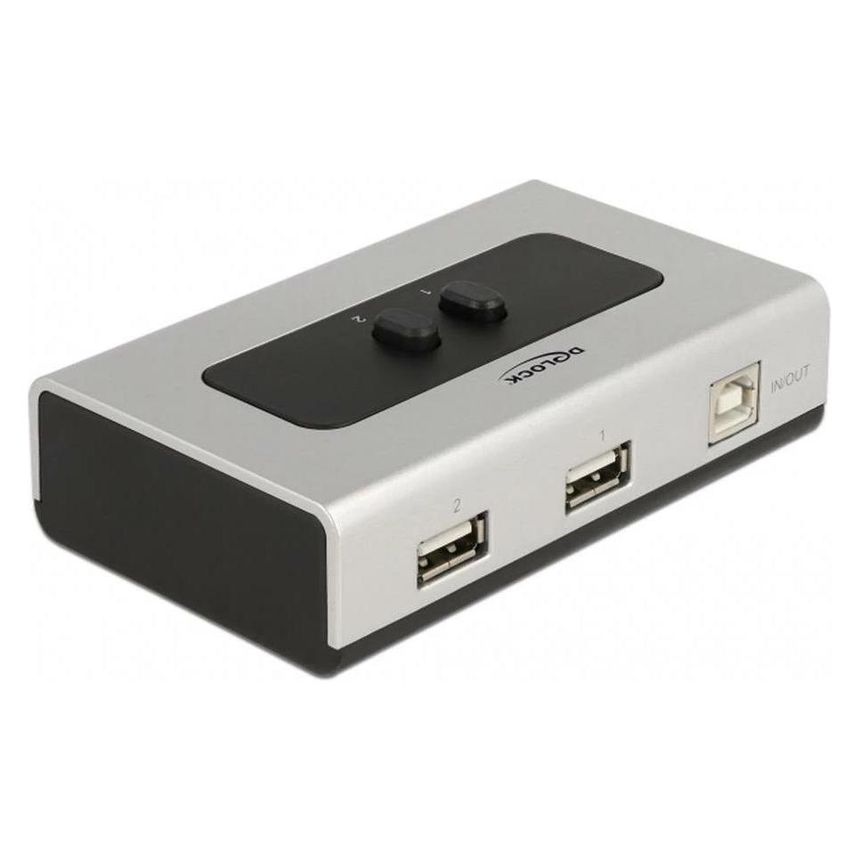 Delock Umschalter USB 2.0 mit 1 x Typ-B Buchse zu 2 x Typ-A Buchse manuell bidirektional (USB-B, 2 Ports) (87760)