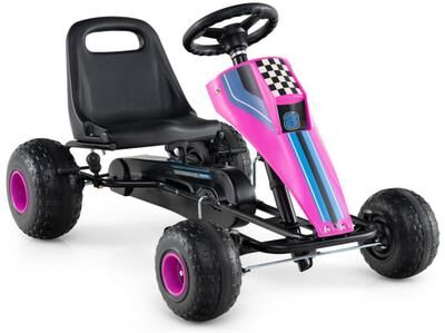 Costway 4-Wheel Ride On Toy Pedal Go Kart for Kids with Steering Wheel and Safe Handbrake-Pink