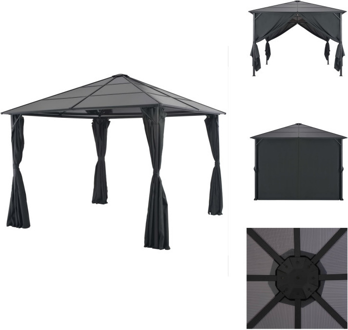 vidaXL Gartenpavillon mit Vorhang Aluminium 3×3 m Schwarz - Pavillons & Partyzelte