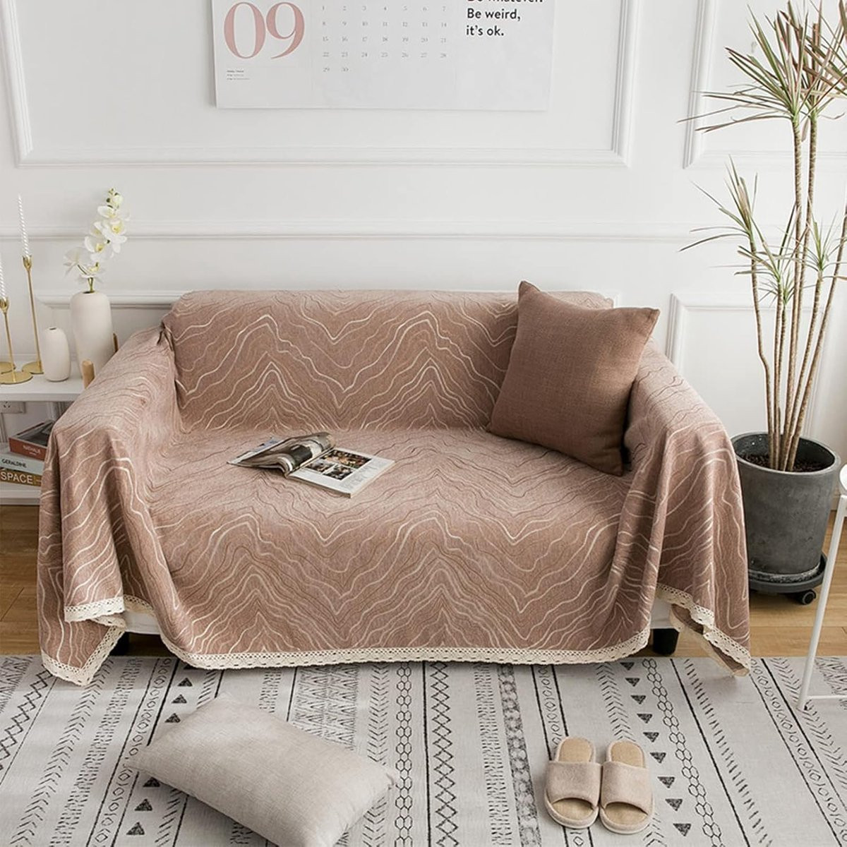 Geel antislip chenille sofahoes meubelbeschermer voor jouw bank, 180 x 280 cm