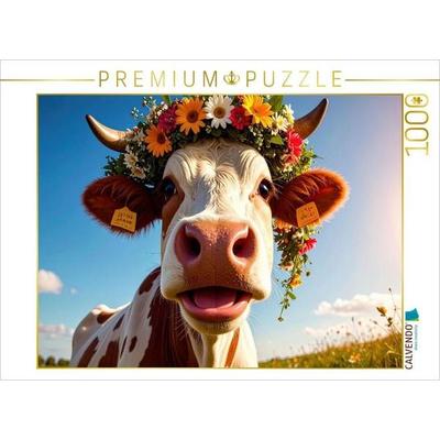 CALVENDO Puzzle Kuh trägt Blumenkranz auf dem Kopf | 1000 Teile Lege-Größe 64 × 48 cm Foto-Puzzle für glückliche Stunden, von , Calvendo Puzzle