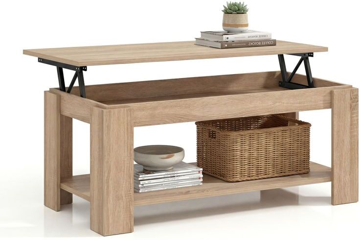 duehome Mesa de centro elevable con almacenaje 102x43-54 cm Lya - Roble Canadian