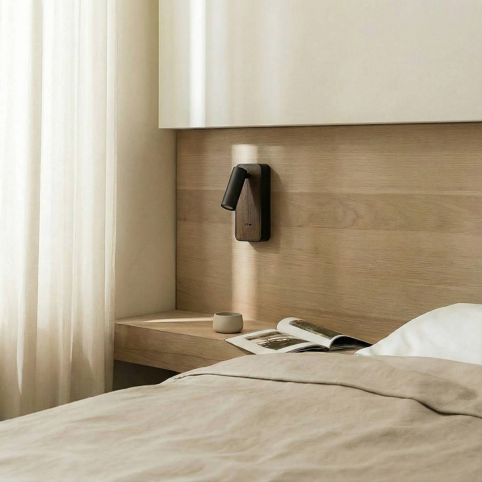 LED Wall Light Tallis Lindby, Black, Bedroom, metal, Modern, Wall Light