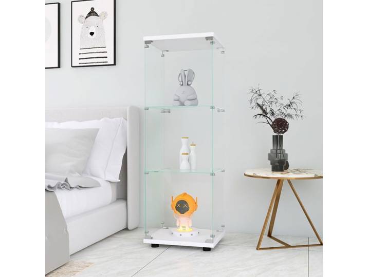 Vitrine Lumières Meuble de Rangement Vitrine en Verre avec 3 étagères Armoire de Rangement pour Salon installation rapide Blanc