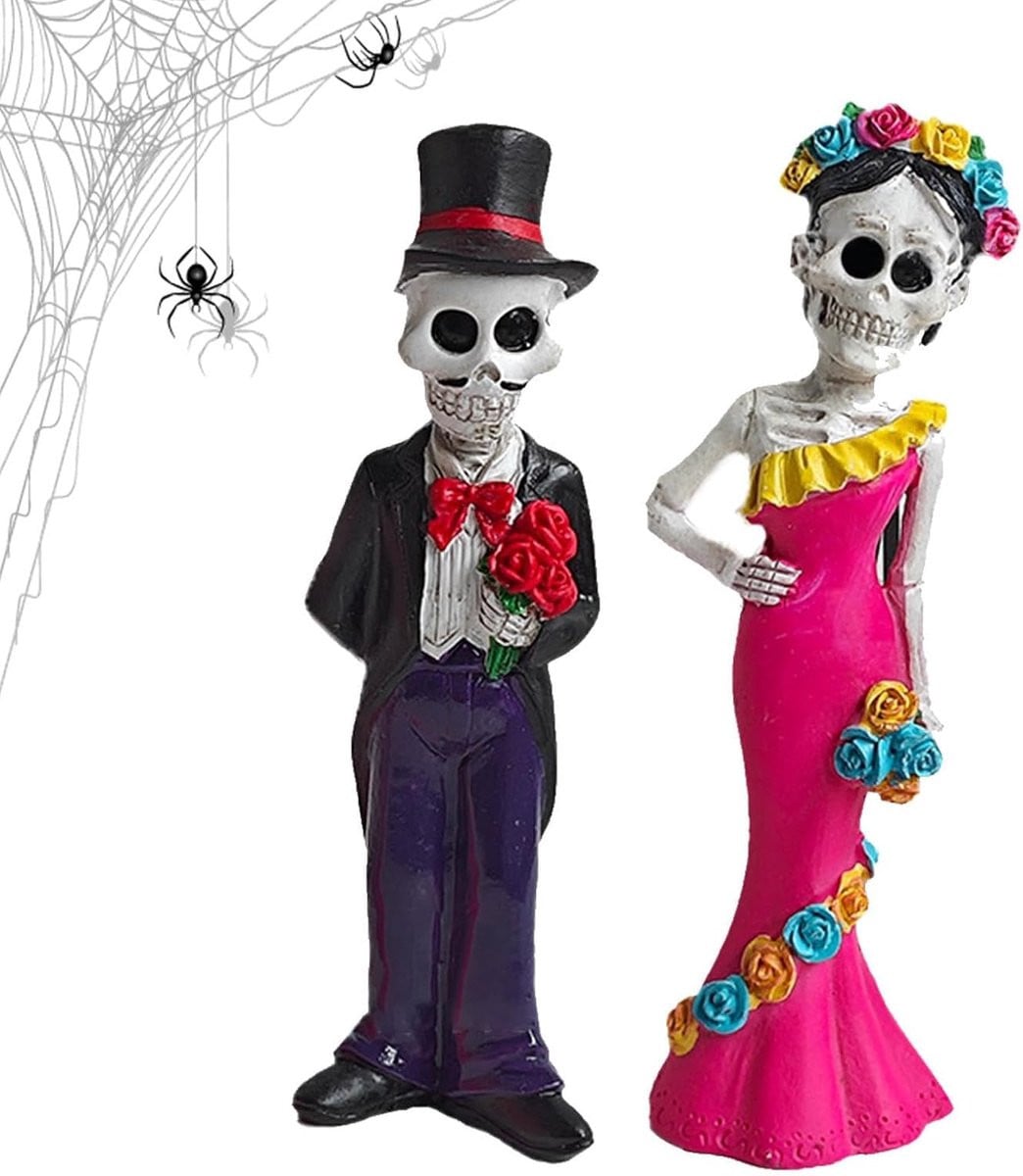 Skelet Paar Standbeeld - Uniek Liefdes Thema Decoratie - Hoogte: 14.5 cm