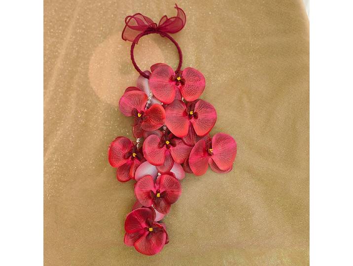 Orchidée Phalaenopsis rouge chinoise tenant une fleur, drapé en amine, photographie de mariage, écriture, fleur artificielle, décoration murale pour la maison