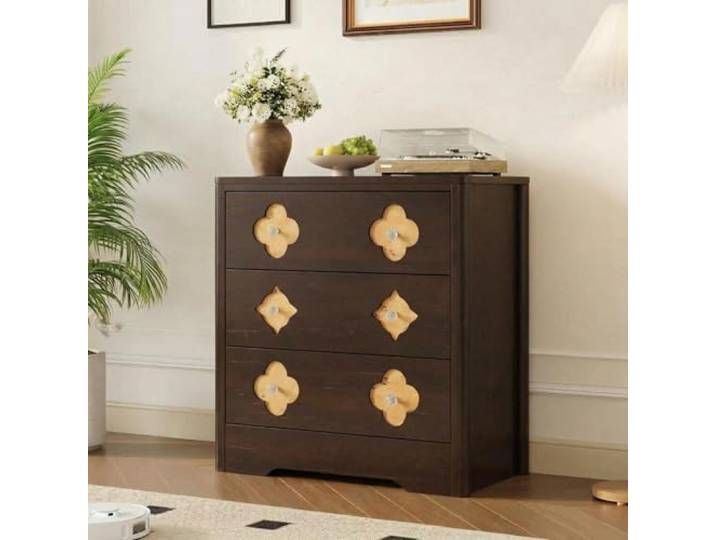 GarveeMore Kommode 3 Schubladen Ornament-Design Rotbraun 80x40x77 cm Gemütliche Warme Ausstrahlung Ordnung Für Flur Und Ankleide Robuste Spanplatten-Qualität Viel Platz Für Alltagsgegenstä