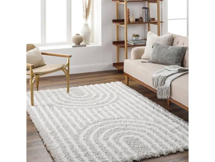 Livabliss Kalba Shaggy Berber - Flauschiger groß für Wohnzimmer, Esszimmer, Schlafzimmer, Langflor Hochflor e flauschig - 160x220 cm, Wohnzimmer in Hellgrau und Weiß