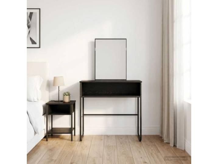 Schminktisch Schwarze Eiche 81 x 40 x 131 cm Holzwerkstoff mit Spiegel Stahlrahmen verzinkt, Flachspiegel inklusive, Stauraum für Accessoires, modernes Design