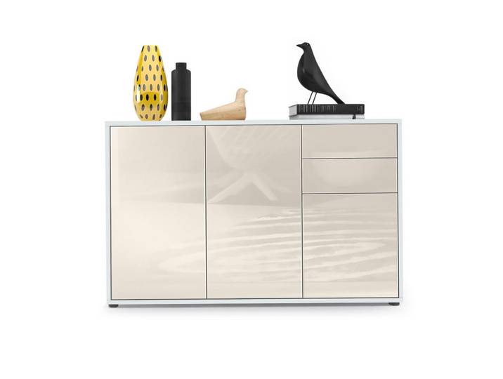 Vladon Kommode Ben Front in Creme Hochglanz, 117x74x36 cm, Kleinmöbel, Kommoden, Kommoden
