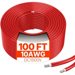 VEVOR 30,48m Solarkabel, Solarpanel-Verlängerungskabel, 10AWG Kabel, IP67 wasserdichtes PV-Kabel für Solarmodule zu Hause,  -40 bis 105°C, auf Schiffen und in Wohnmobilen, rot