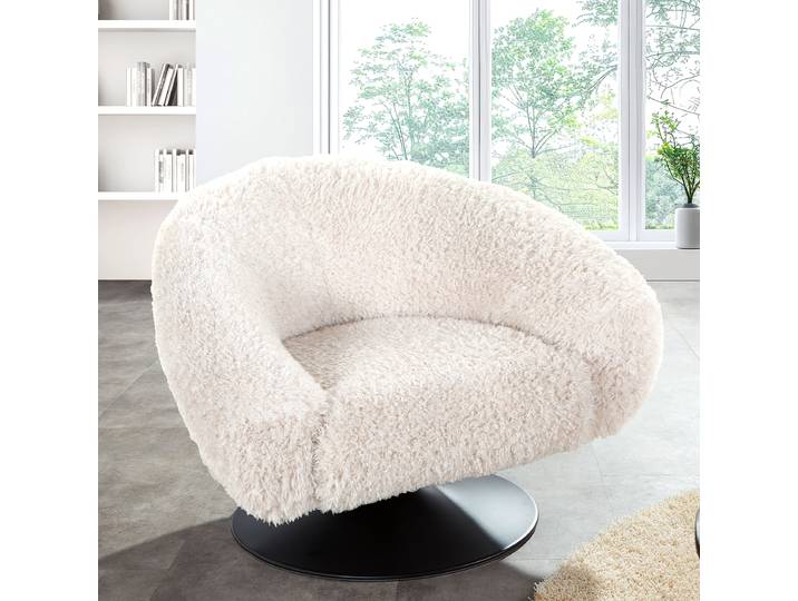 Fauteuil lounge pivotant Beige Fourrure synthétique Chalisa 90 x 67 x 82cm