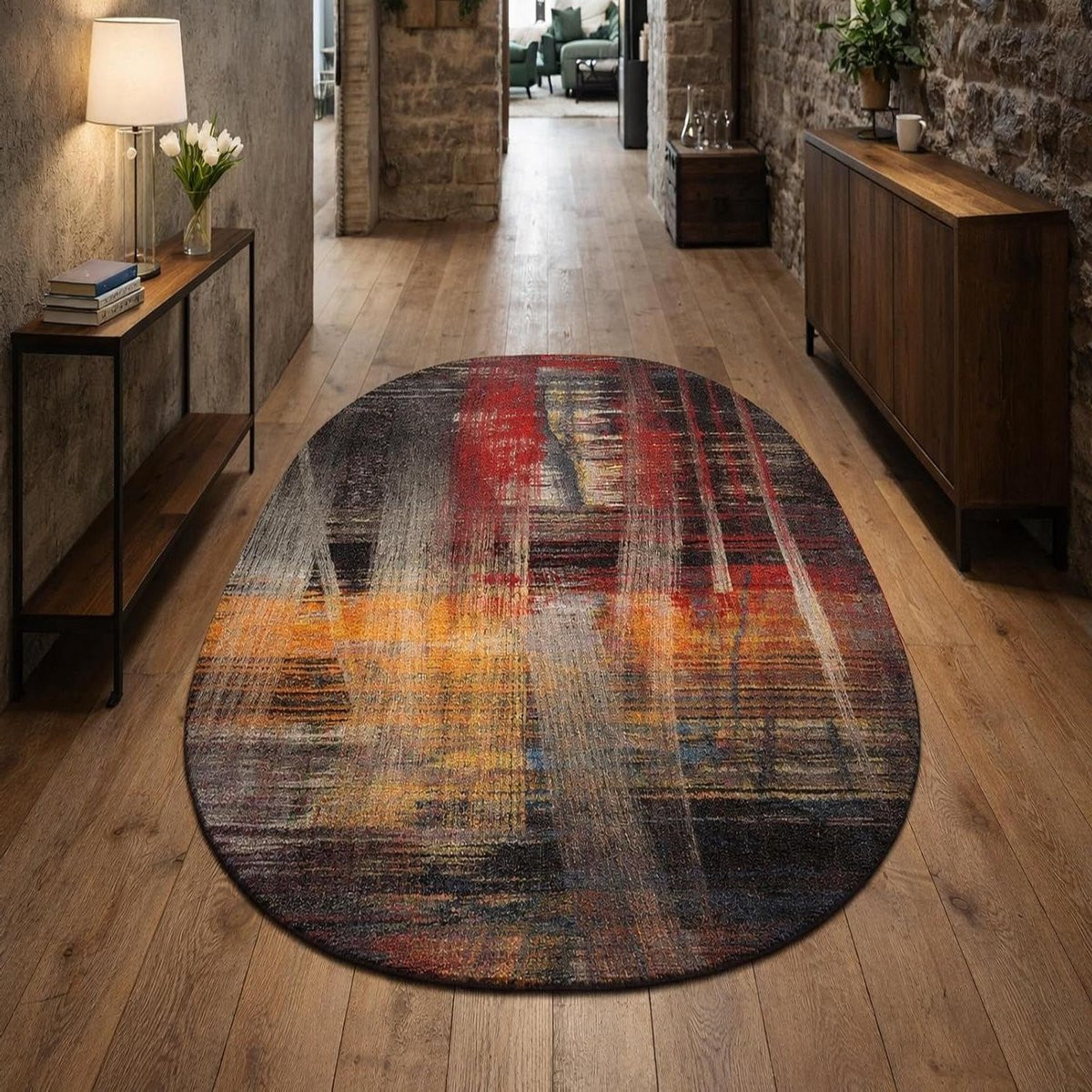 Modern Ovaal Vloerkleed met Abstract Patroon - Veelkleurig