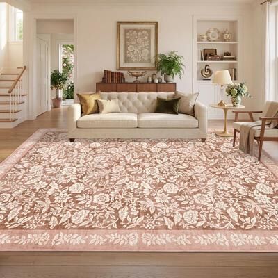 Garvee Retro Floral Washable Area Rug Soft Non-Slip Botanical Carpet