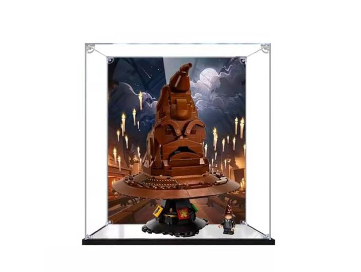 Acryl-Vitrine für Lego 76429, staubdichte Displaybox kompatibel mit Lego Harry Potter Sprechender Sortierhut, Modell Vitrine Geschenk (Hintergrund B)