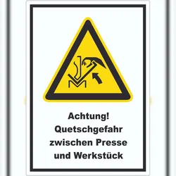 HB-Druck Achtung Quetschgefahr zwischen Presse und Werkstück Aufkleber A9 (37x52mm)