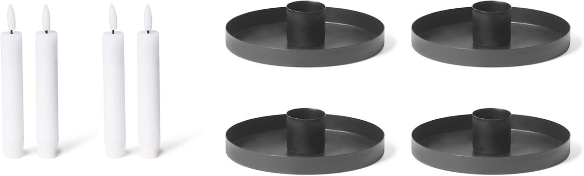 Novaliv set van 4 metalen kaarsenhouders voor stokkaarsen, zwart, 6 cm