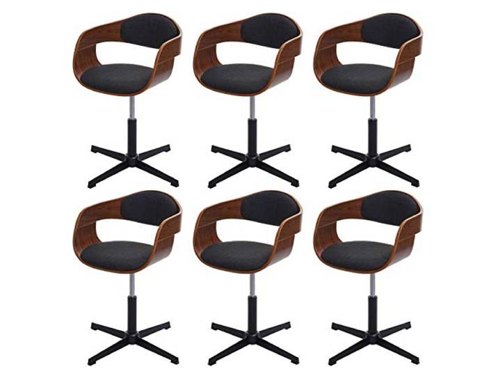 Mendler 6er-Set Esszimmerstuhl HWC-H46 - Walnuss-Optik, Stoff dunkelgrau