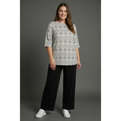 Anzug LAURA SCOTT CURVE "Große Größen", Damen, Gr. 46, N-Gr, schwarz, Crêpe, Obermaterial: 100% Polyester, bedruckt, figurumspielend, Anzüge, für Frühling und Sommer, figurumspielend, mit 3/4-Ärmeln, bedruckt