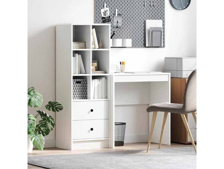 NEW 2026  Bureau avec tiroir avec Haut meuble lot de 2 moderne Blanc 115.5x40x127 cm L1465