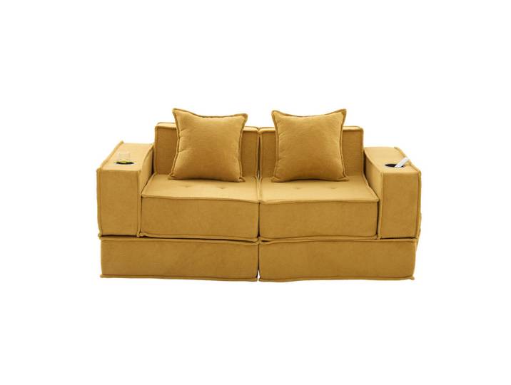 Lvhom Schlafsofa Zweisitzer mit Schlaffunktion,ausziehbar,Modulares Design,Chenille,Gelb, 162x42x54 cm, Babymöbel & Kindermöbel, Kinderzimmer & Jugendzimmer, Schlafsofas