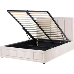 BETT mit Stauraum 140/200 cm Chenillegewebe Taupe Quiberon