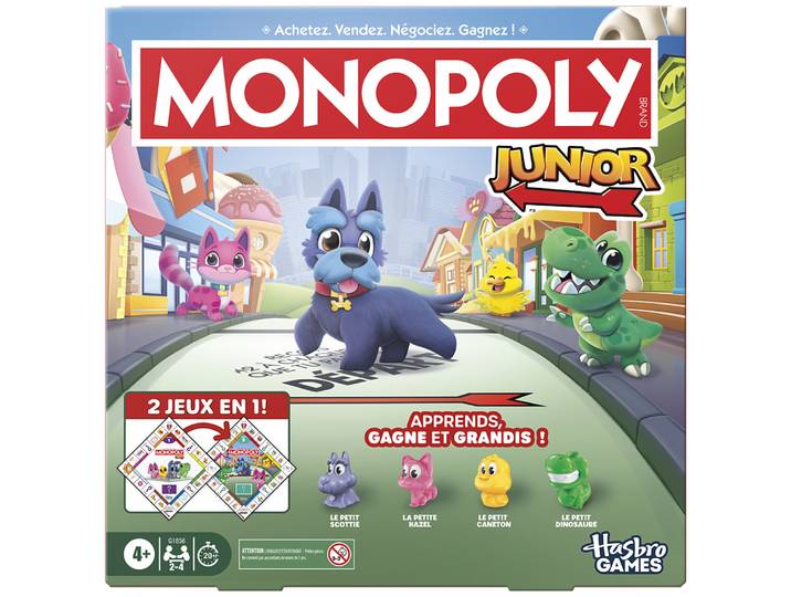 Monopoly Junior (édition 2026), jeu de plateau 2 jeux en 1, plateau