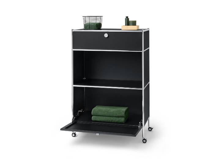 Tchibo - Kommode Metall »Cn3« mit 1 Schublade und 1 Klappenfach - 77x40x114cm - schwarz -