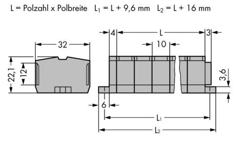 WAGO 264-206 Klemmenleiste 10mm Zugfeder Belegung: L Grau 50St.