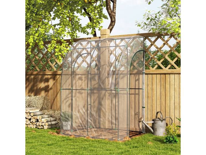 Outsunny Serre Adossée Acier PVC Transparent 2 Portes
