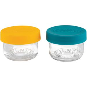 Kilner Vorratsglas 0025.024 Snackgläser, mit Silikondeckel, 0,125 Liter, rund, luftdicht, Set, 2 Stück