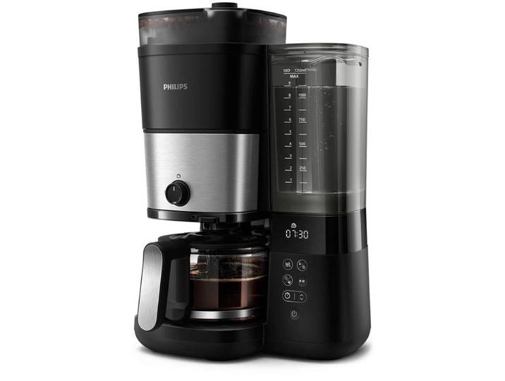 Philips Kaffeemaschine mit Mahlwerk HD7888/01 All-in-1 Brew, Papierfilter 1x4, mit Smart Dosierung und Kaffeebohnenbehälter, schwarz
