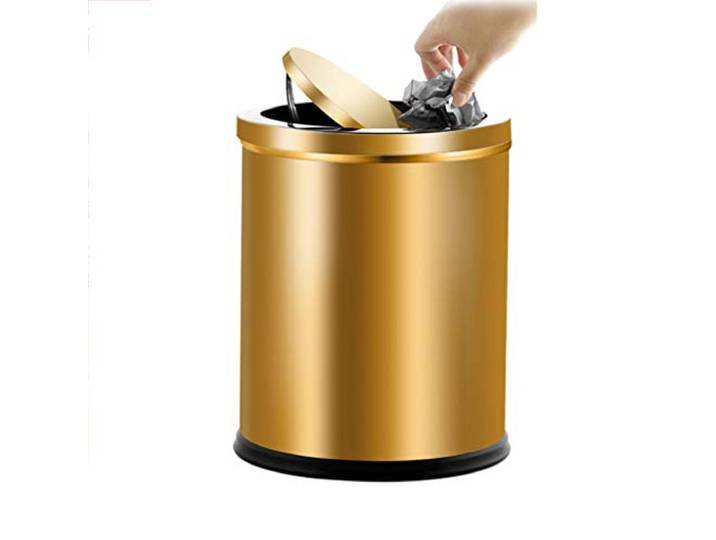 Mülleimer Edelstahl Flip Cover Haushalt Küche Badezimmer Aufbewahrungseimer (Gold)