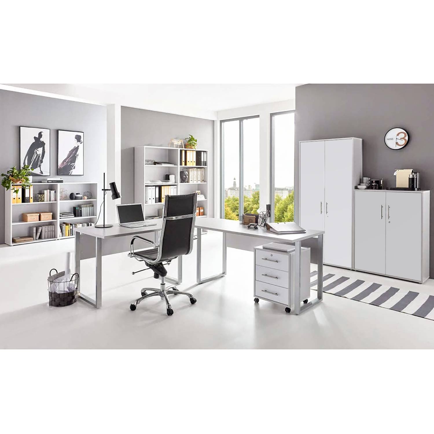 home24 Bureauset IX 8-delig grijs/lichtgrijs/mat wit