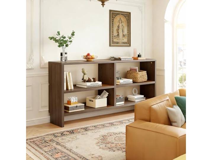 Moubhjd Konsolentisch, Massivholz Eingangstisch, Konsolentisch, Schmaler Console Table mit Kabelmanagement, Einzigartiger Hallway Table aus Holz, for Wohnzimmer/Foyer, Braun, 150x22x86cm