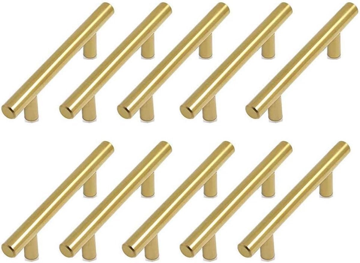 Gouden Meubelgrepen voor Keuken en Meubels - Roestvrij Staal - 10 Stuks