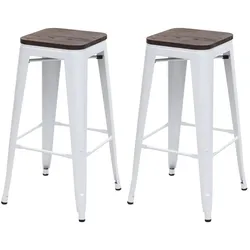 Décoshop26 - Set aus 2 Barhockern mit Holzsitzen und weißen Metallgestellen Industriedesign stapelbar 04_0007449 04_0007449