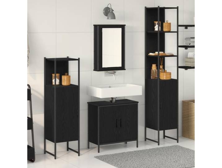 Ensemble de meubles de salle de bain 4 pièces Chêne noir Bois d ingénierie
