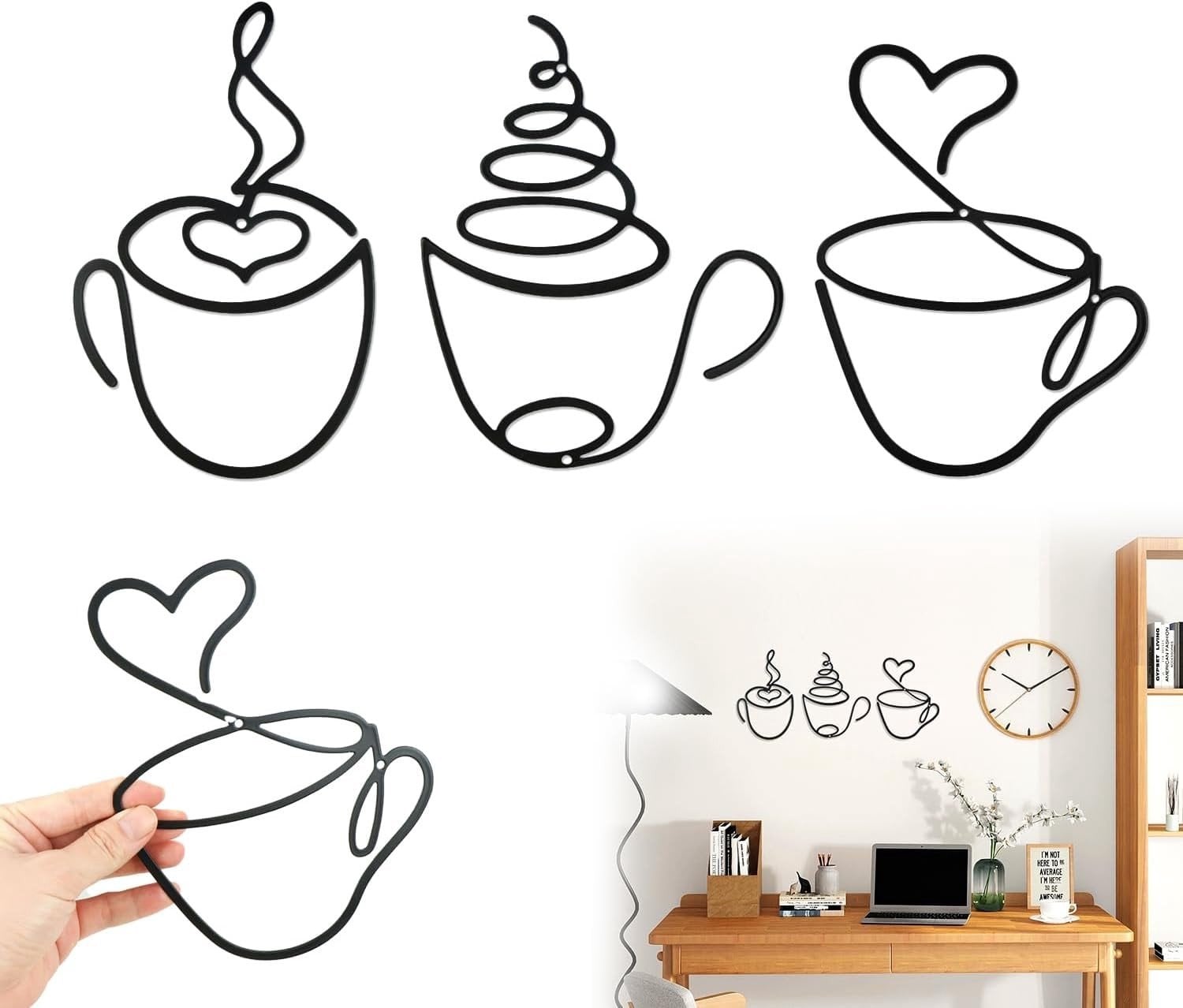 Stijlvolle metalen wanddecoratie met koffie-afbeeldingen voor in de keuken, badkamer of woonkamer