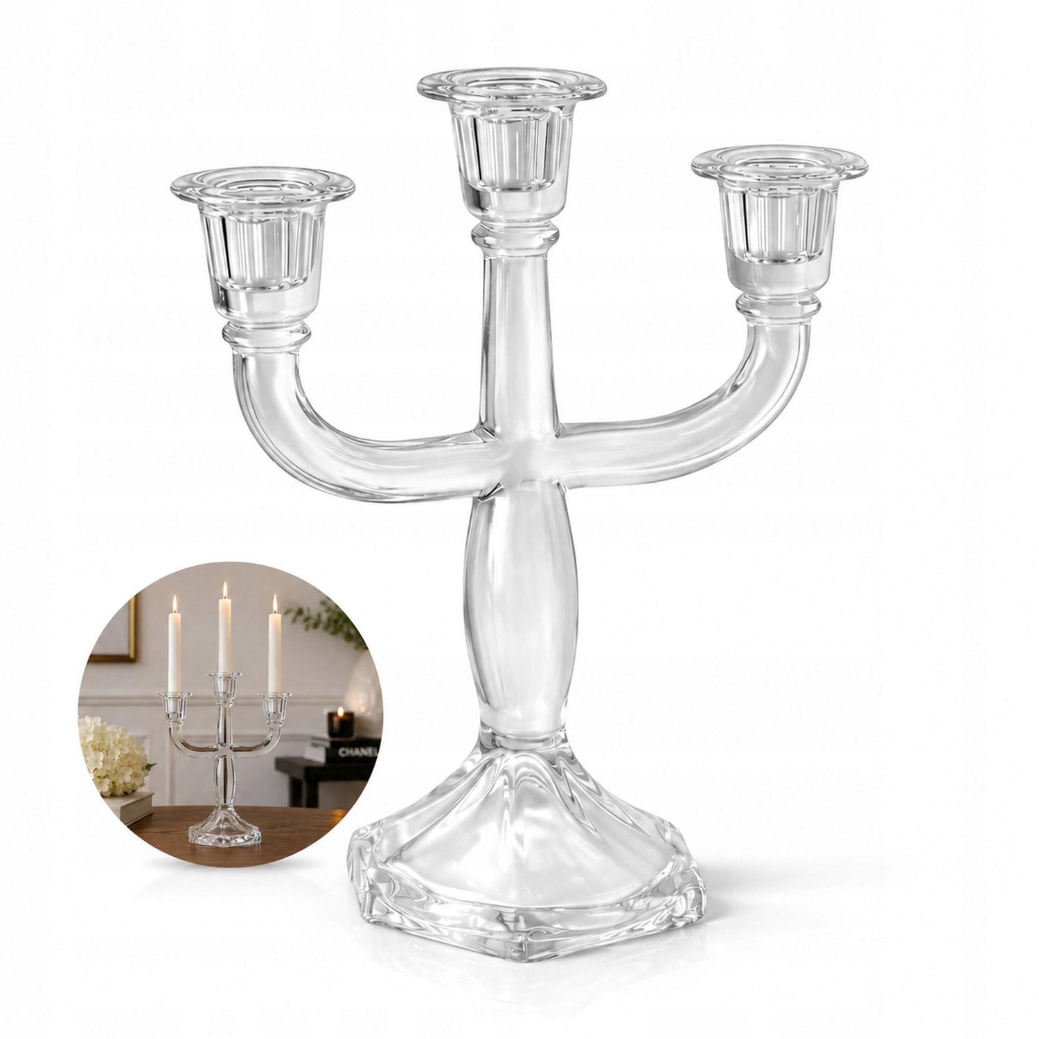 Glazen Kandelaar met 3 Kaarsen - Elegante Decoratie voor Tafel