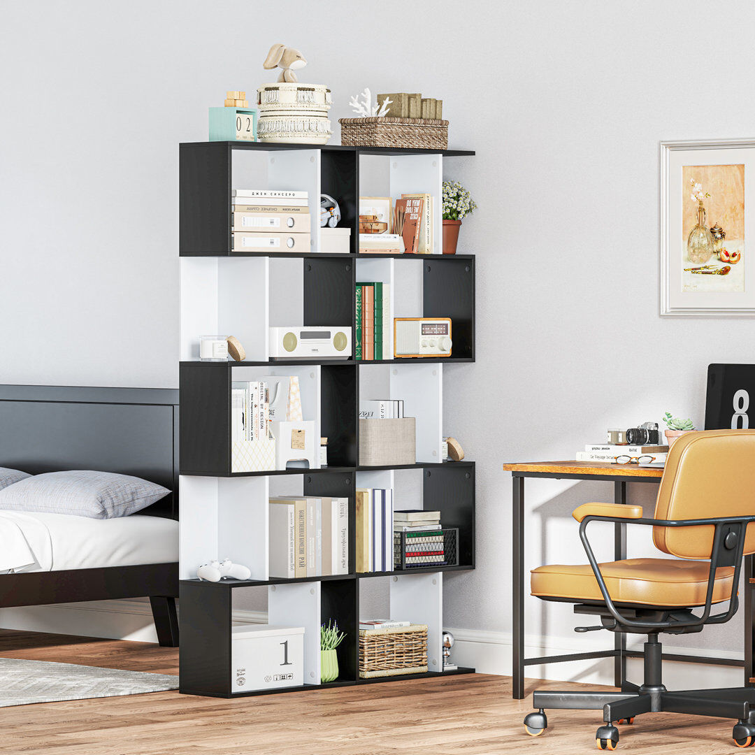 Zipcode Design 184.5cm H x 60cm W Standard Bookcase Black/White