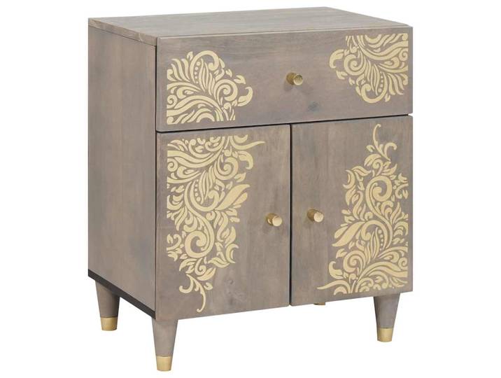vidaXL Bedside Cabinet with Door Grau 50 x 33 x 60 cm Massivholz Mango