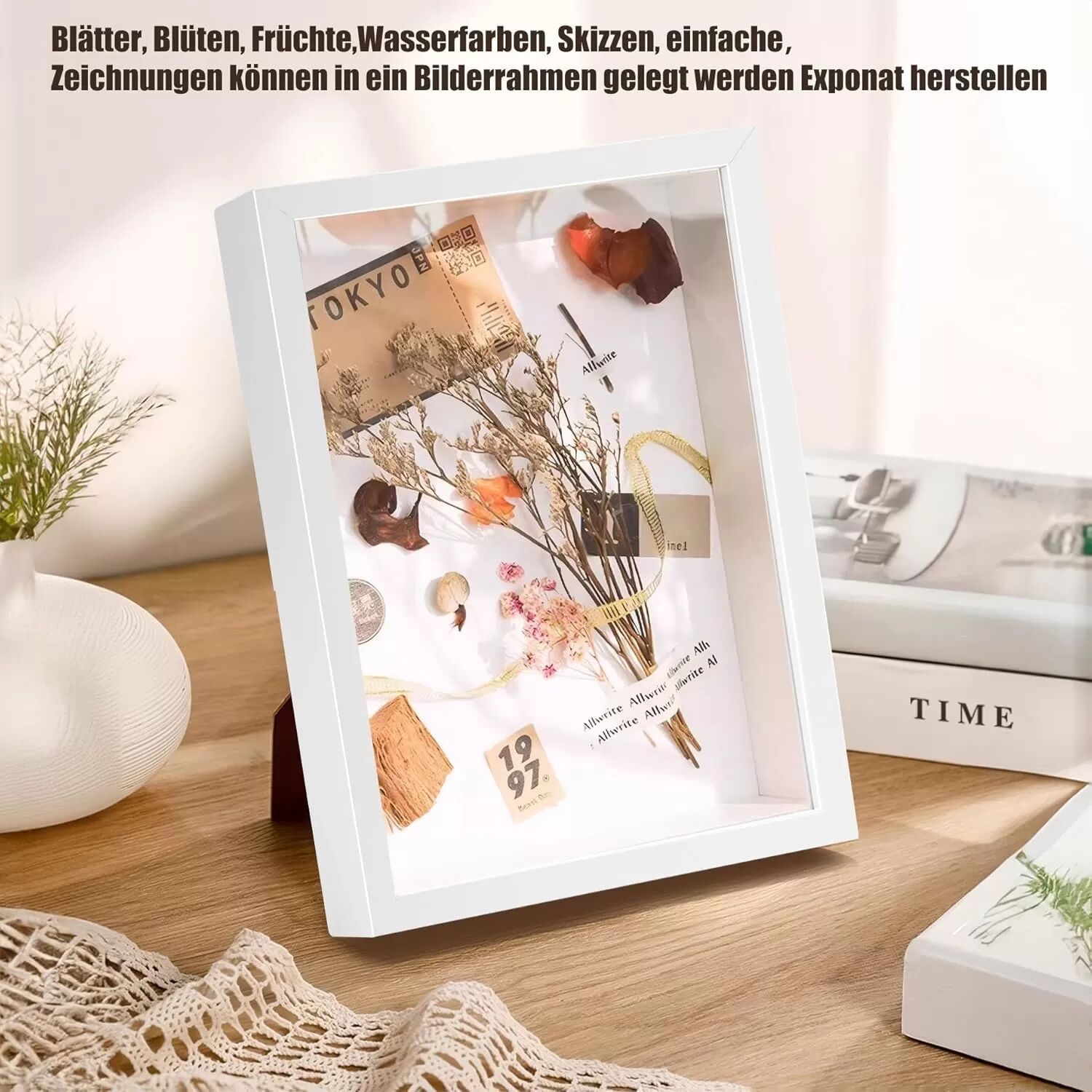 INF Getrocknete Blumen Schwebender Fotorahmen - Holz Schattenbox für DIY Blumendisplays 10 Zoll