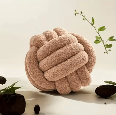 Uplift Curations KnotCushion Woven Ball Pillow With Backrest Decorative Round Knot Cushion For Sofa & Bedroom tan